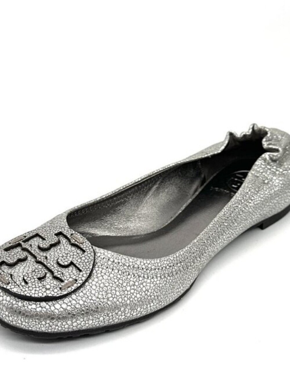 Tory Burch Reva Metallic Pebbled Leather Ballerina Ballet Flat Shoes
